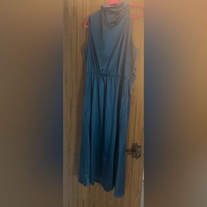 Sleeveless Teal Blue  Dress with High Neck